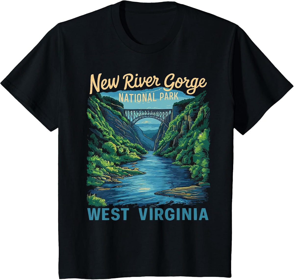New River Gorge National Park Bridge Rafting Hiking Vintage T-Shirt - Black