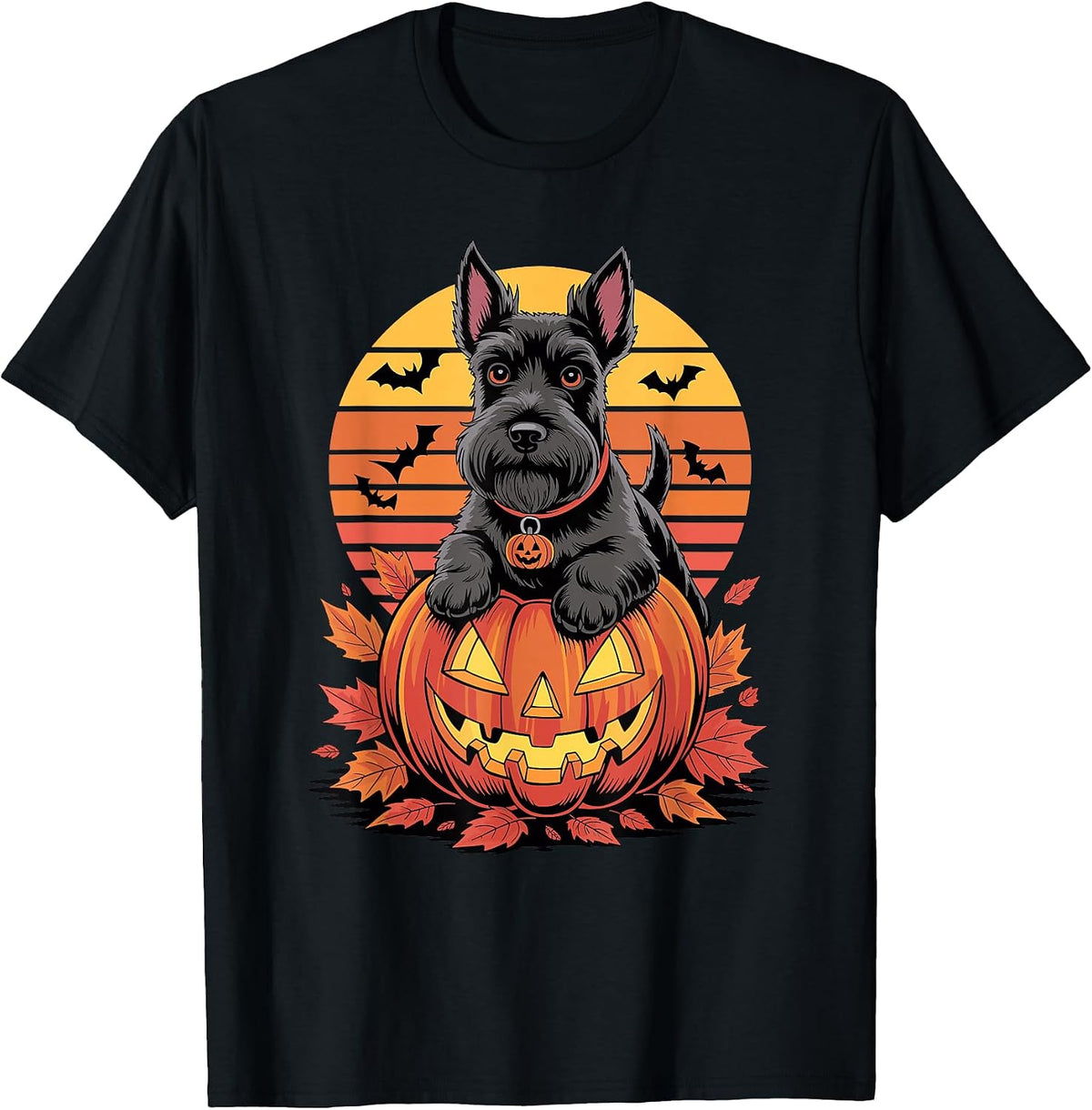 Halloween Retro Scottish Terrier Scottie Terriers T-Shirt, Men, Black, Small - As Pictured