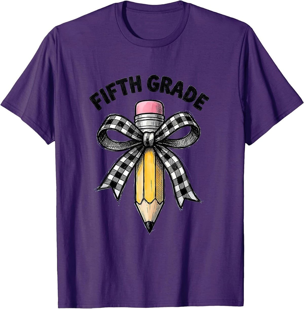 Men's Fifth Grade Cute Coquette Bow Pencil Back To School Gift T-Shirt - Purple
