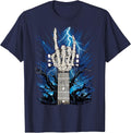 Rock On Skeleton Hand Guitar Neck Rock & Roll Halloween T-Shirt - Navy Blue
