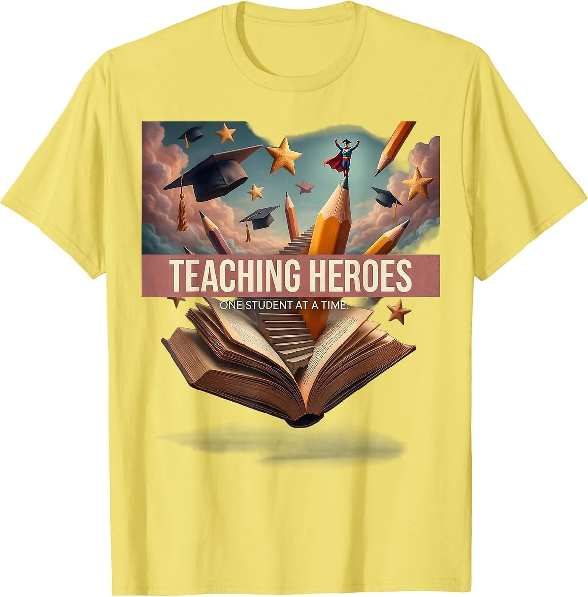 Men's Teaching Heroes One Student at a Time Design T-Shirt - Lemon Yellow