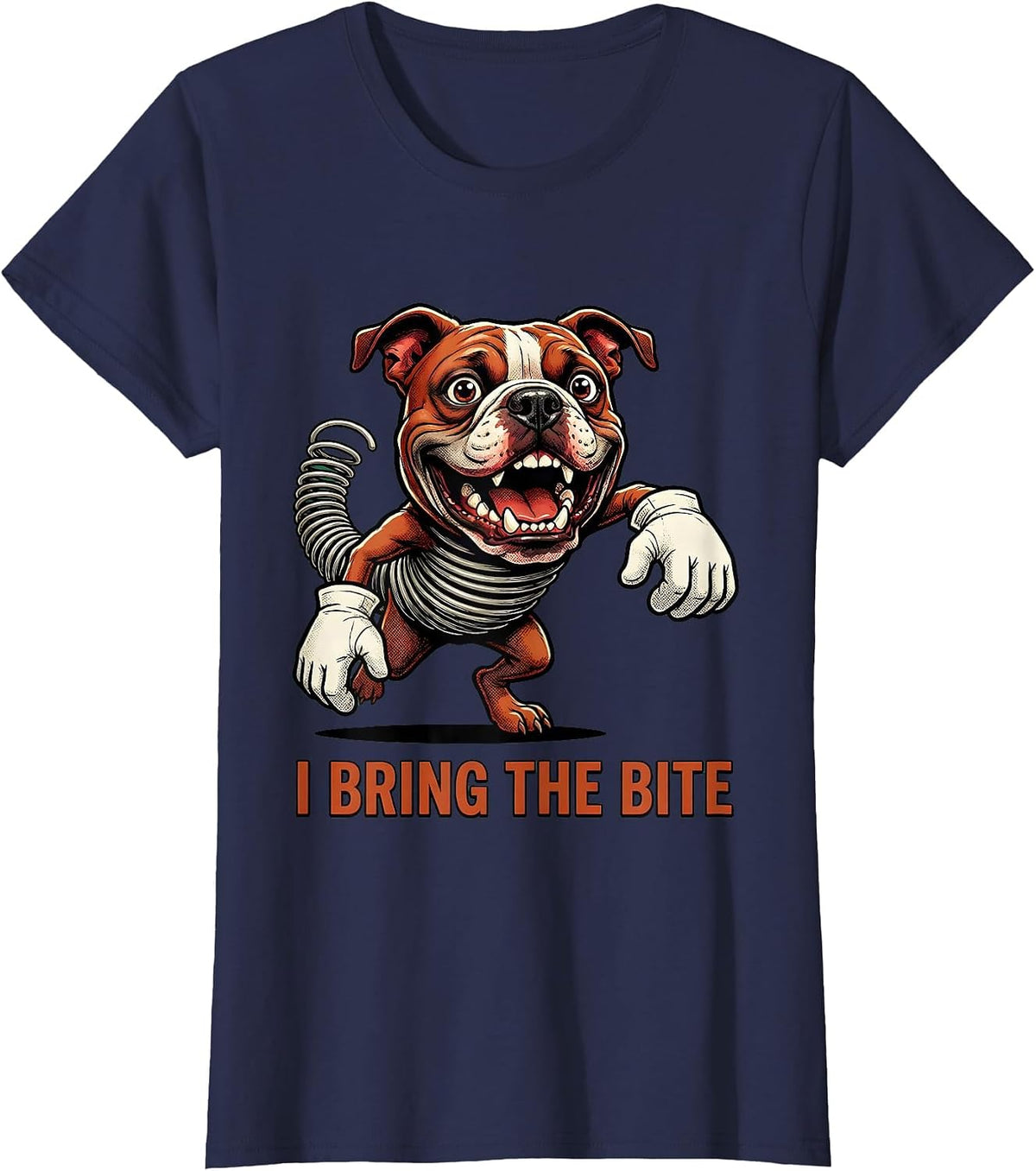 Women's I Bring The Bite Retro Cartoon Pitbull Funny Dog Owner Meme T-Shirt - Navy Blue