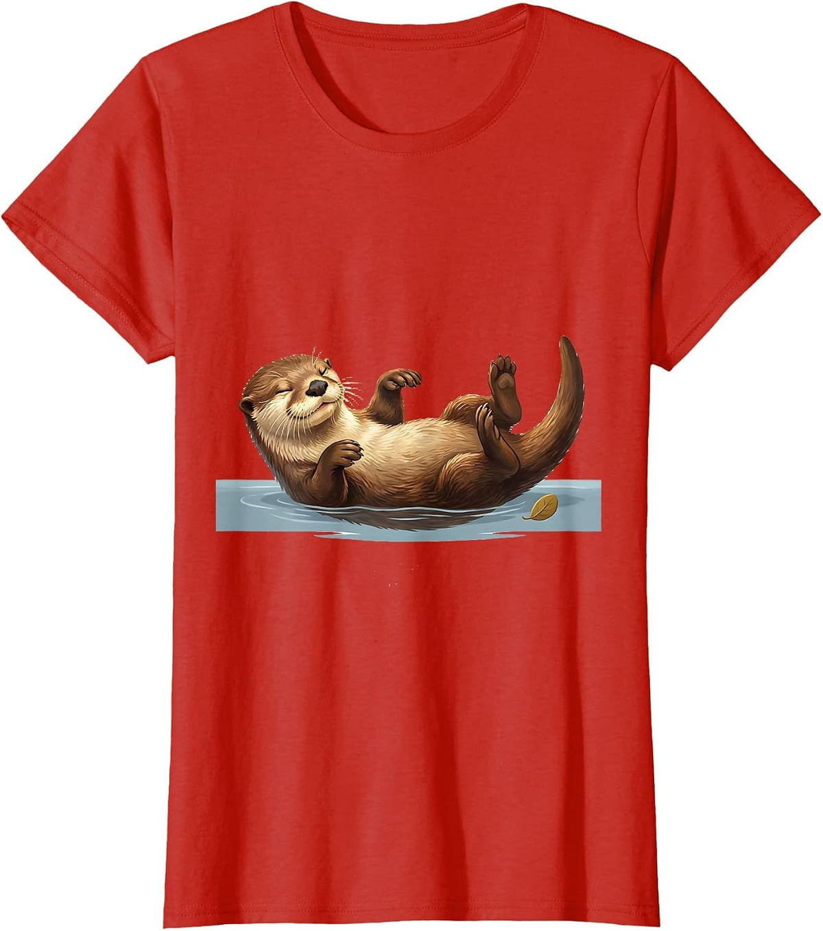 Women's Relaxed Otter Floating Belly Rub Funny Animal Lover Gift T-Shirt - Red