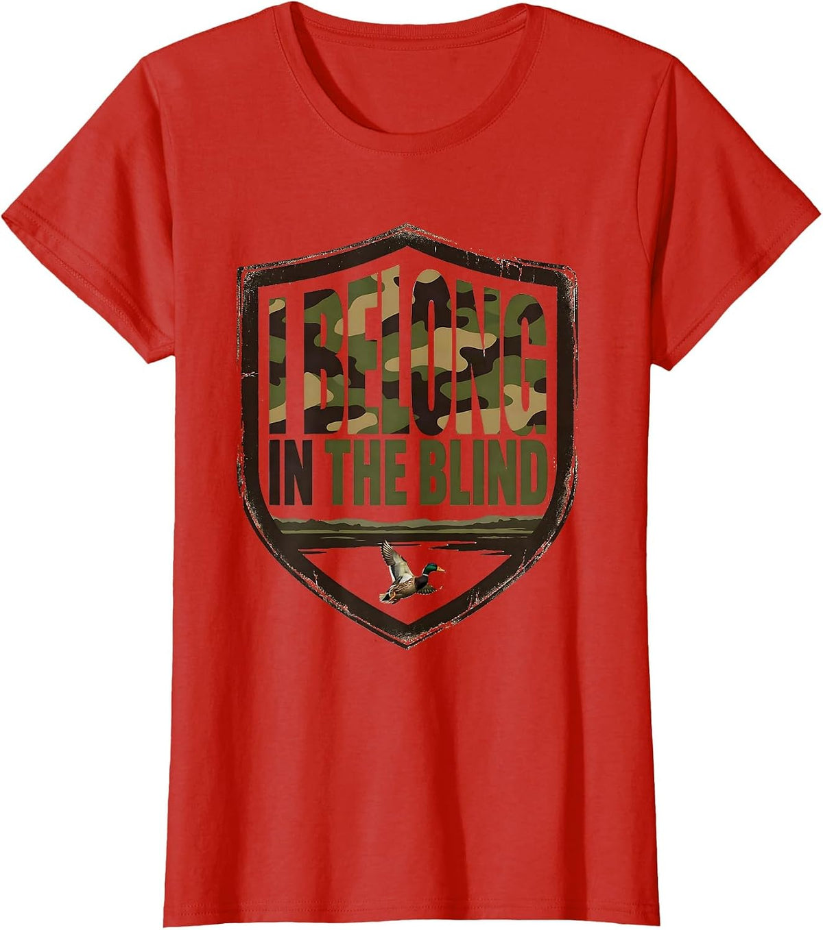 I Belong In The Blind Vintage Funny Duck Hunting Camouflage T-Shirt - Red