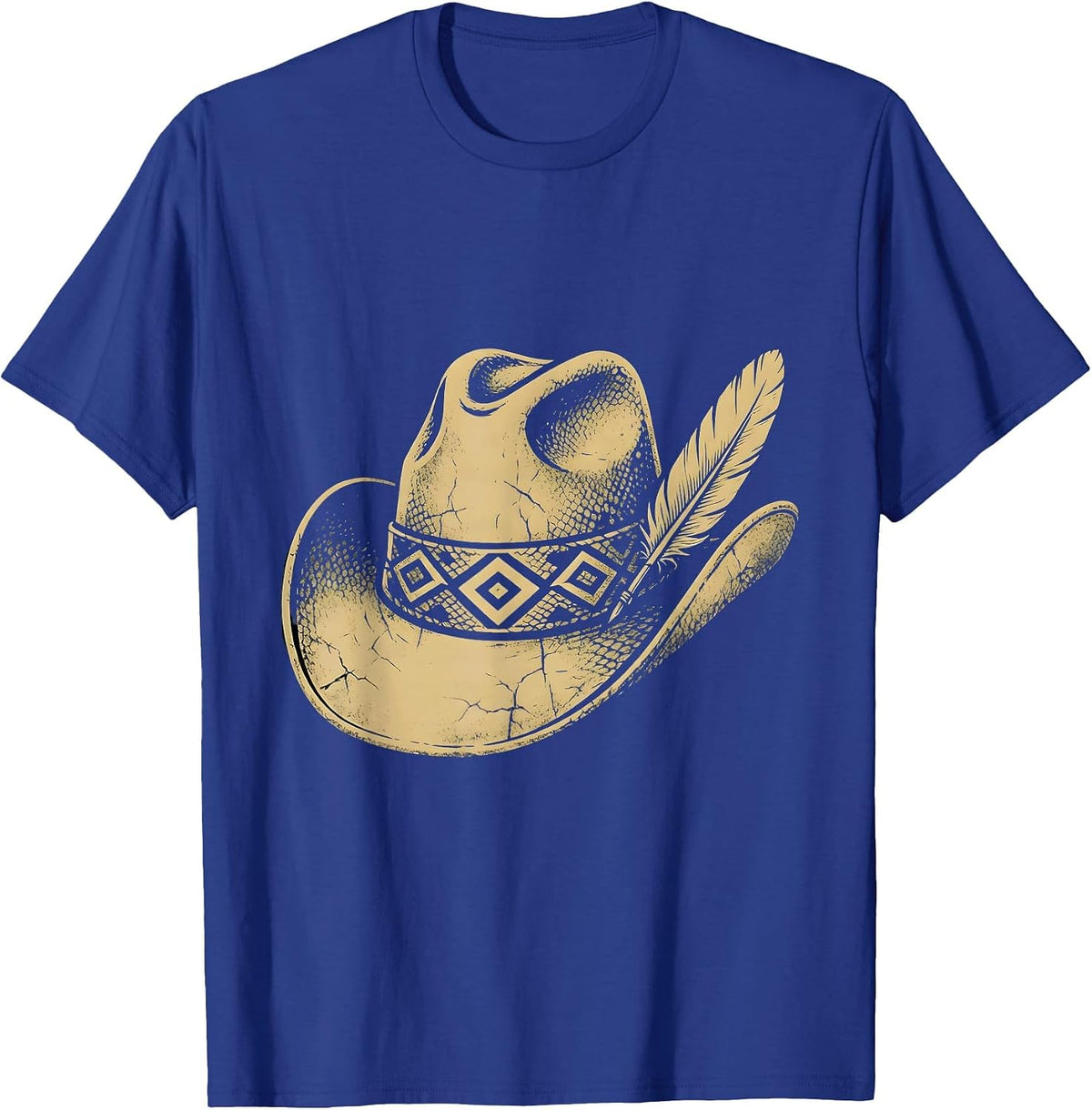 Men's Cowboy Hat Feather Snakeskin Band Western Design T-Shirt - Royal Blue