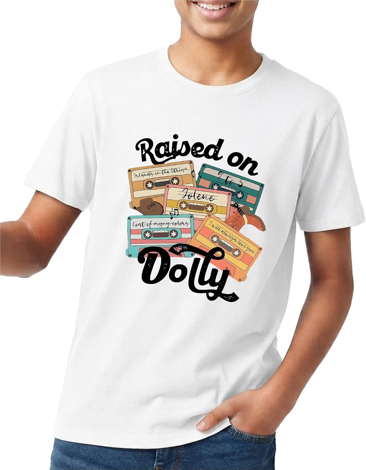 Youth Country Music Raised On Dolly Cotton T-Shirt for Teens Tee - White