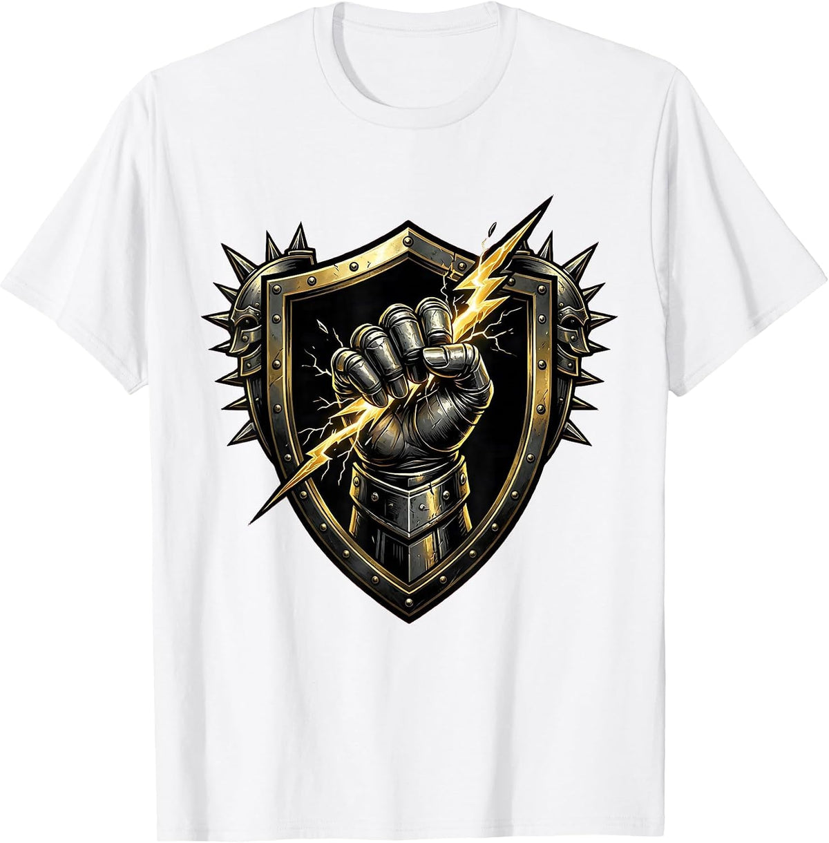 Men's Heavy Metal Gauntlet Crushing Lightning Bolt T-Shirt - White