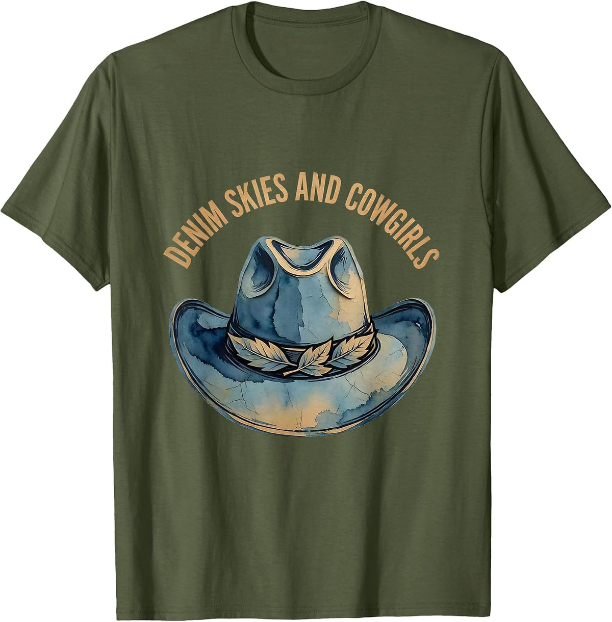 Men's Denim Skies and Cowgirls Western Graphic Design T-Shirt - Olive Green