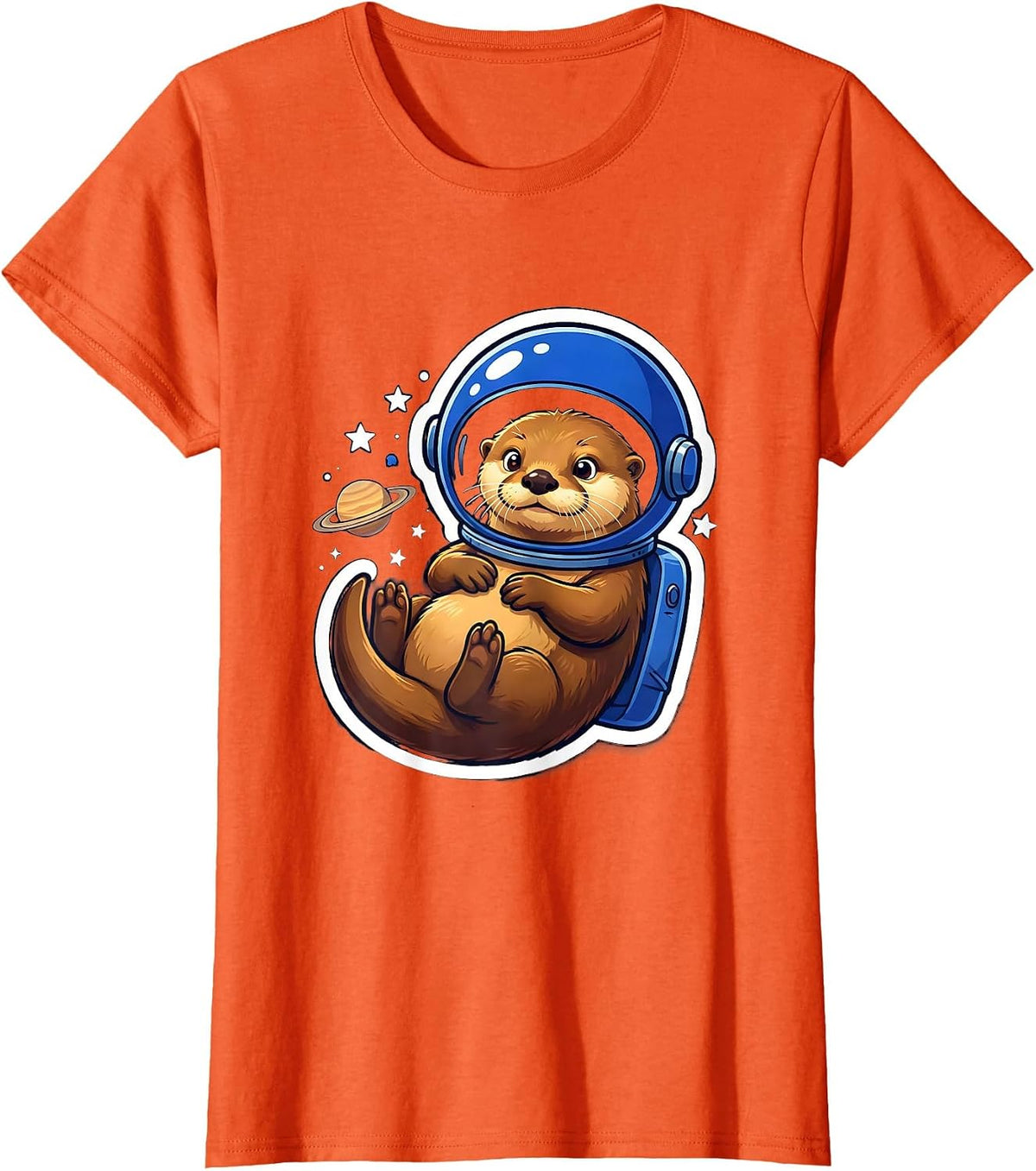 Otter Astronaut Drifting Through Space T-Shirt - Orange