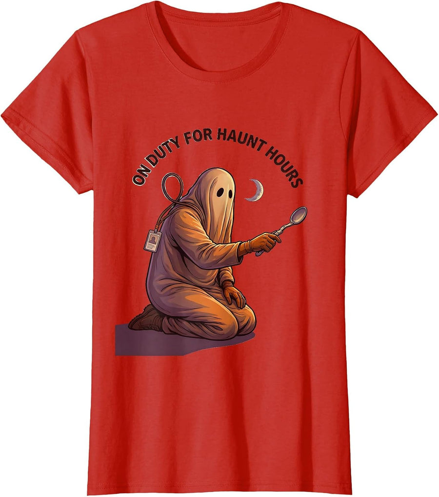 Women's On Duty For Haunt Hours Funny SPED Paraprofessional T-Shirt - Red