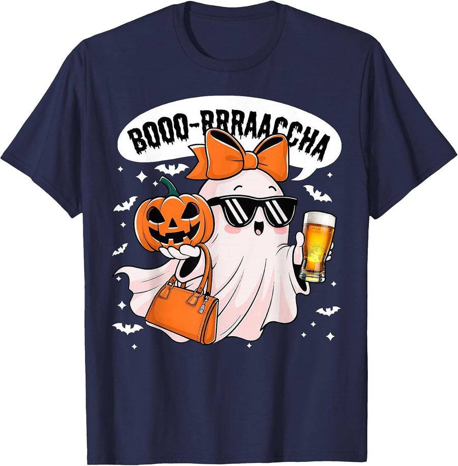 Boo-Racha Halloween Cute Ghost Boo Borracha Funny Men Women T-Shirt - Navy Blue