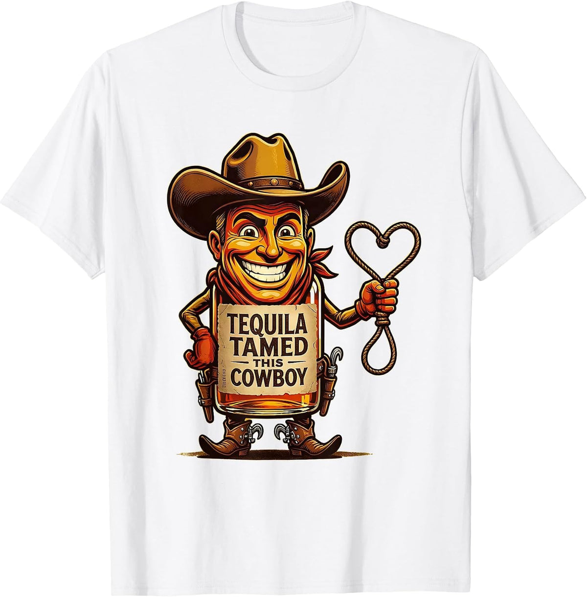 Men's Tequila Tamed This Cowboy Western Design T-Shirt - White