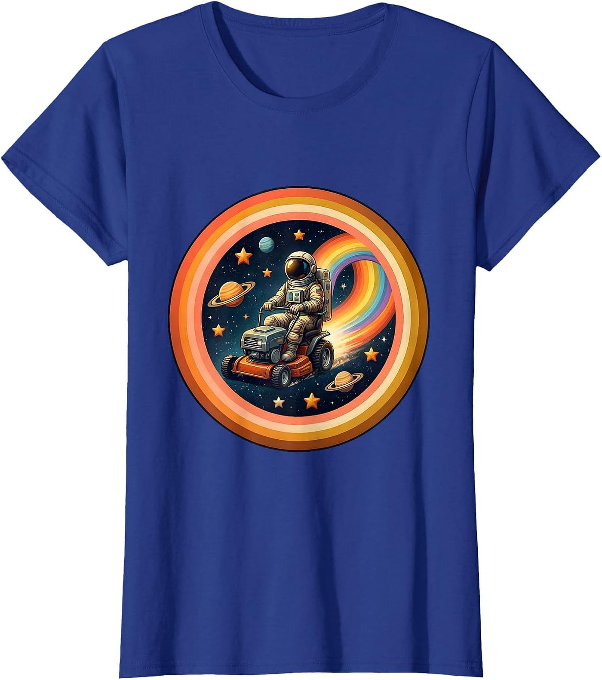 Women's Astronaut Riding a Lawnmower Through Space T-Shirt - Royal Blue