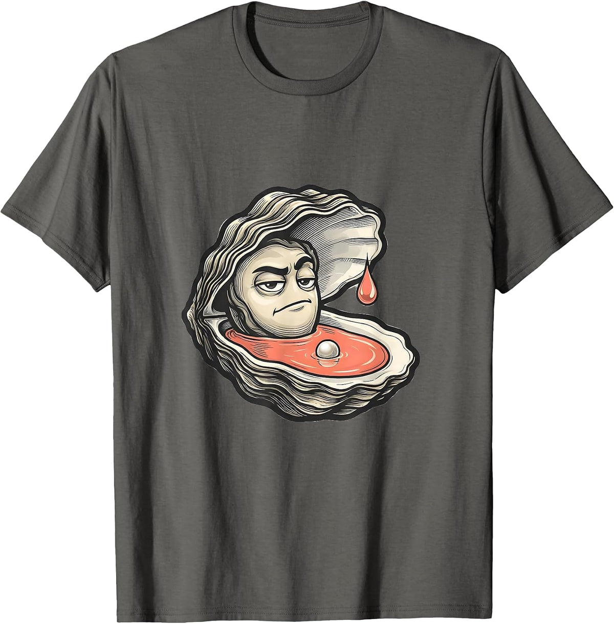 Open Oyster Mascot Funny Adult Humor Novelty T-Shirt - Asphalt Grey
