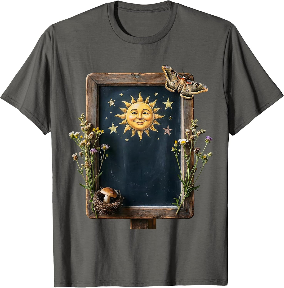 Third Grade Teacher Chalkboard Sun and Stars Design T-Shirt - Asphalt Grey