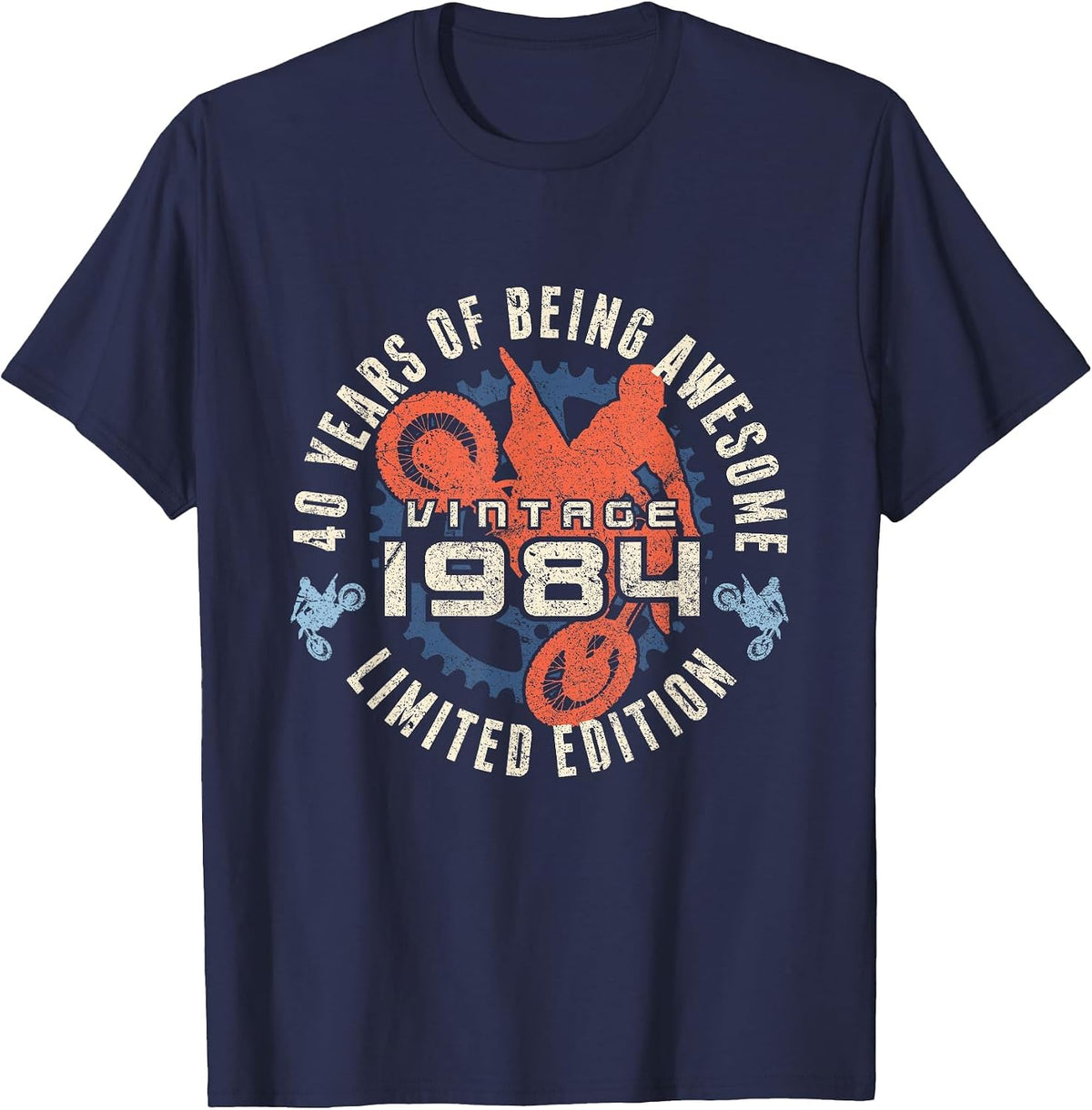 Vintage 1984 Motocross Racer Dirt Bike Rider 40th Birthday T-Shirt - Navy Blue
