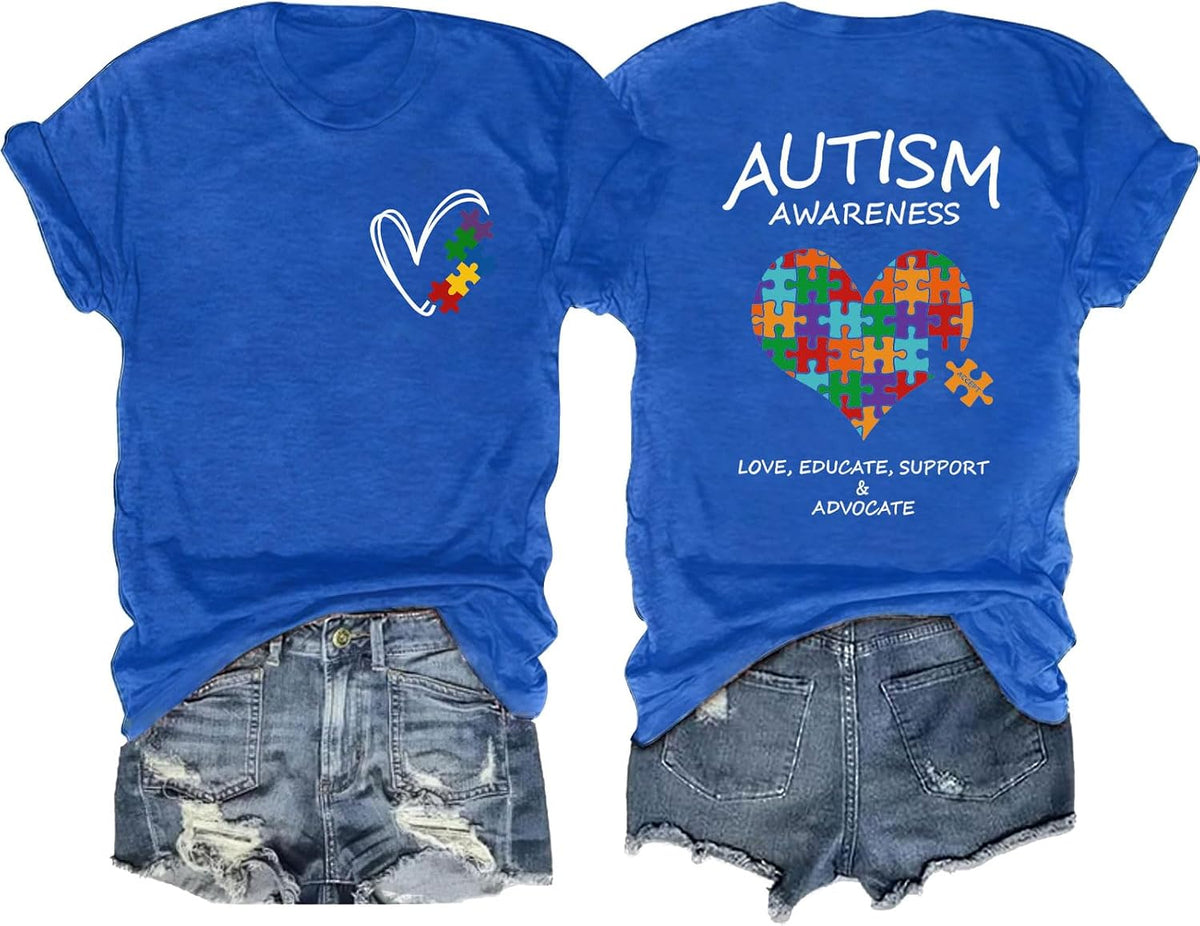 Autism Awareness Shirt Neurodiversity Infinity&Colorful Puzzle Heart, Autism Acceptance Tee for World Autism Day - Blue-1