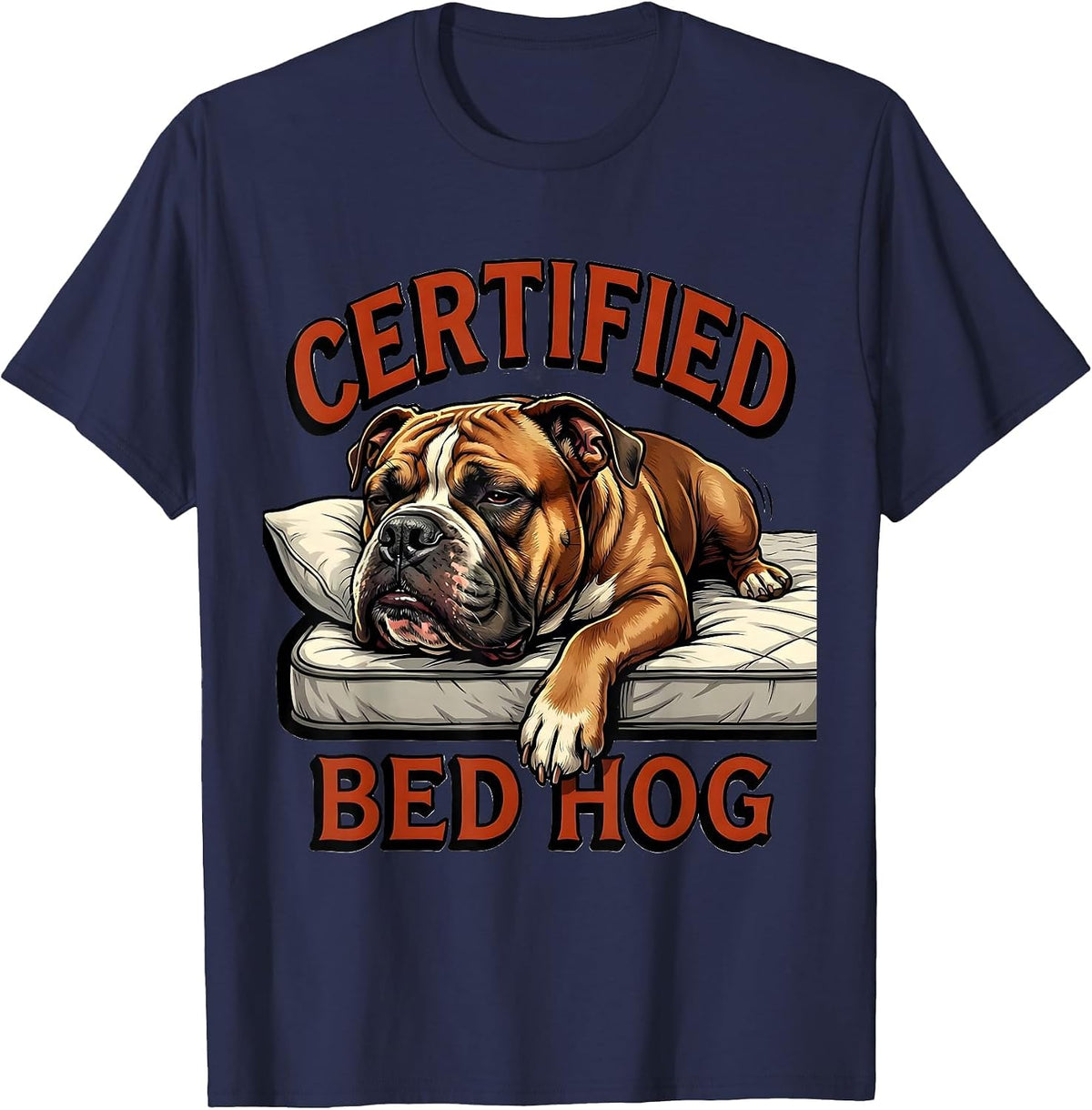 Certified Bed Hog Funny Pitbull Dog Mom Humor T-Shirt - Navy Blue