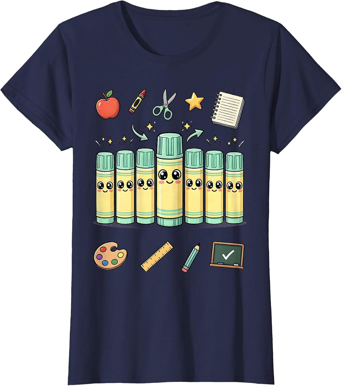 Women's Third Grade Teacher Glue Stick Squad Graphic T-Shirt - Navy Blue