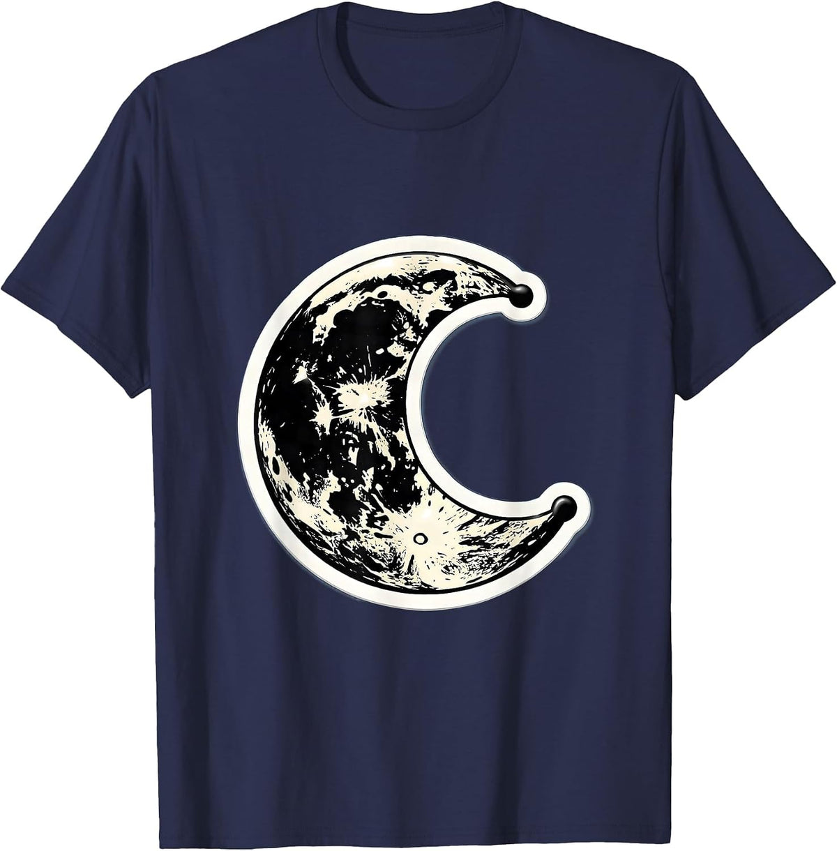 Men's Cow Print Crescent Moon Graphic Design T-Shirt - Navy Blue