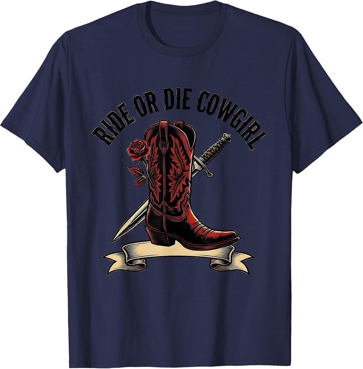 Ride or Die Cowgirl Western Design T-Shirt - Navy Blue