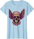 Women's Winged Skull Guitar Pick Rock Band Graphic T-Shirt - Baby Blue