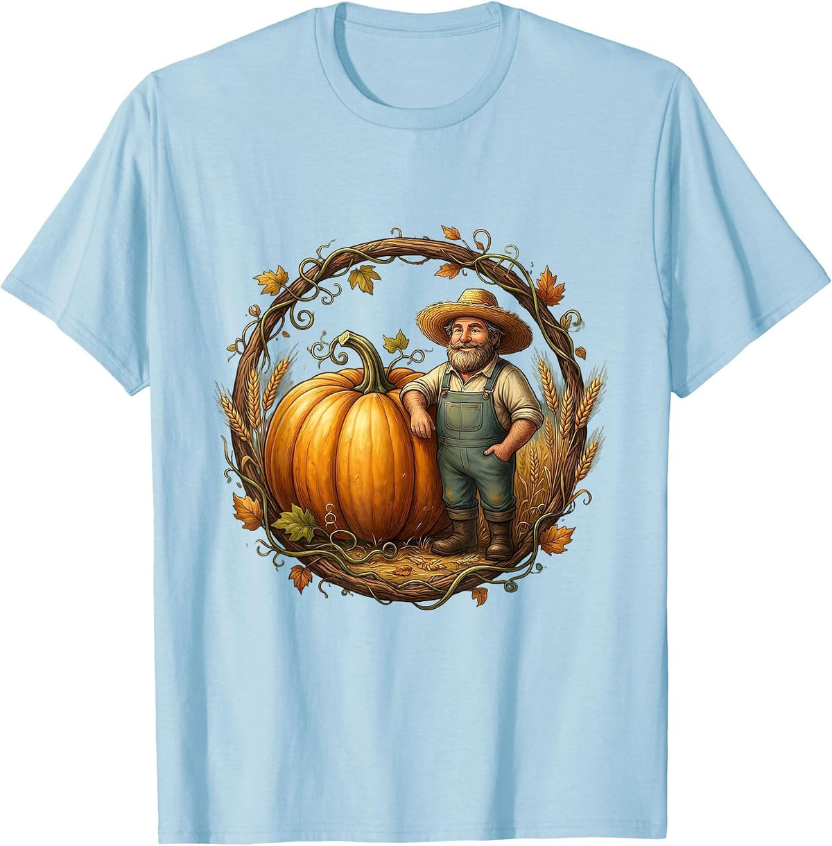 Proud Farmer Giant Pumpkin Harvest Illustration T-Shirt - Baby Blue