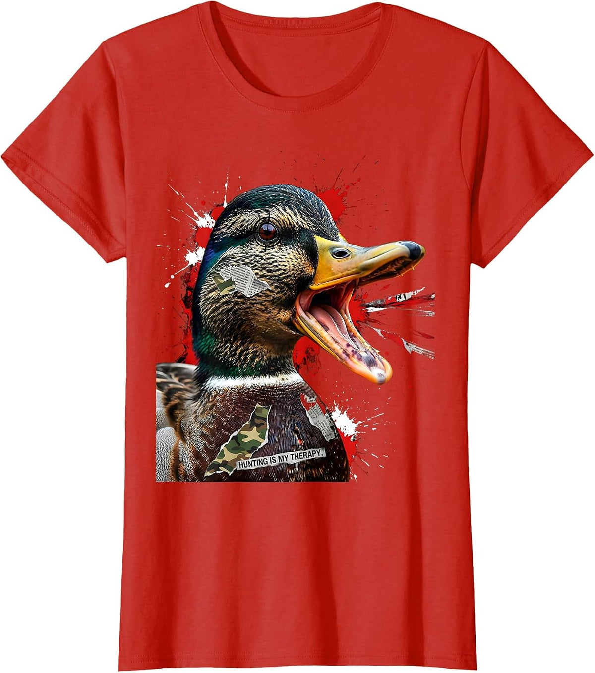 Duck Camo Hunting Is My Therapy Design T-Shirt - Red