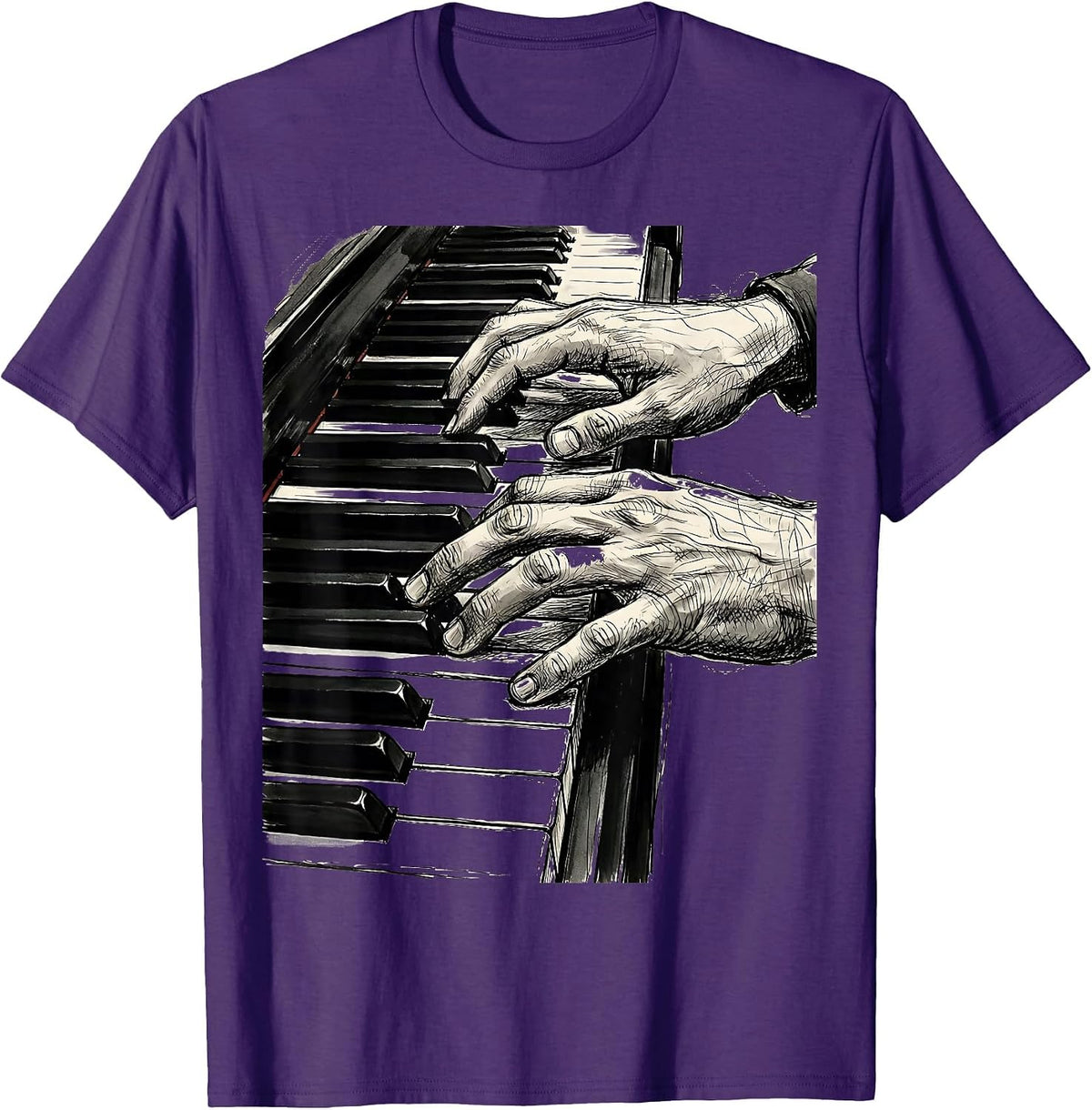 Men's Music Teacher Grand Piano Keys Illustration T-Shirt - Purple