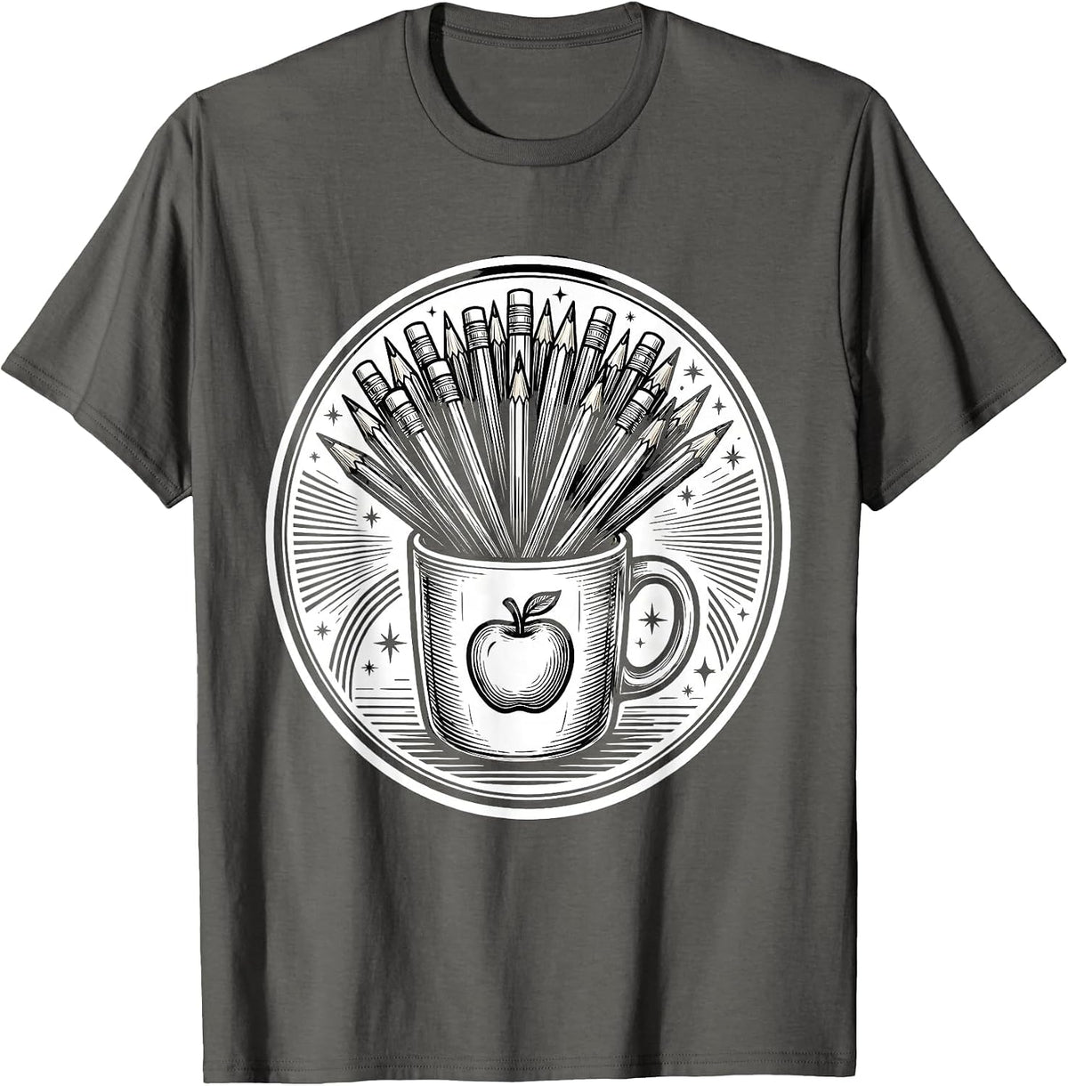 Third Grade Teacher Coffee Mug Pencils Graphic T-Shirt - Asphalt Grey