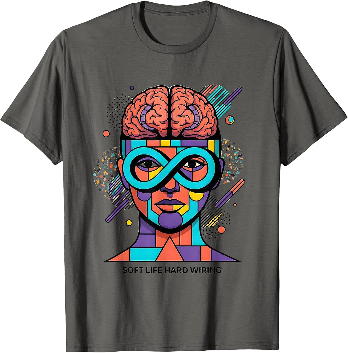 Soft Life Hard Wiring Autism Awareness Design T-Shirt - Asphalt Grey