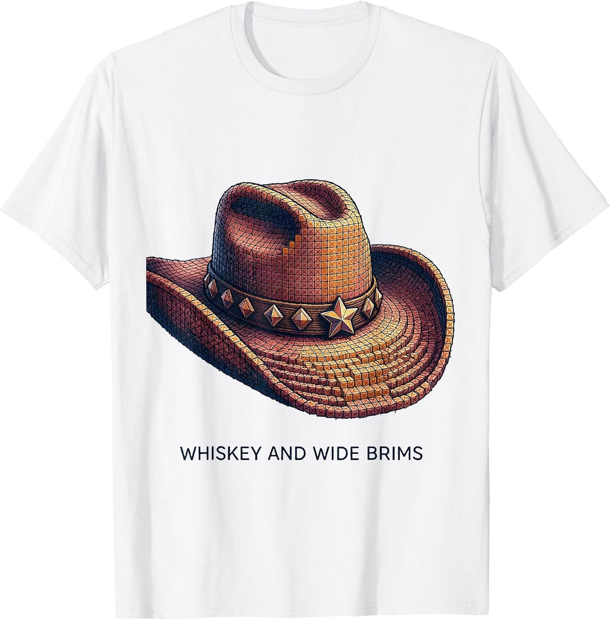 Men's Whiskey and Wide Brims Cowgirl Design T-Shirt - White