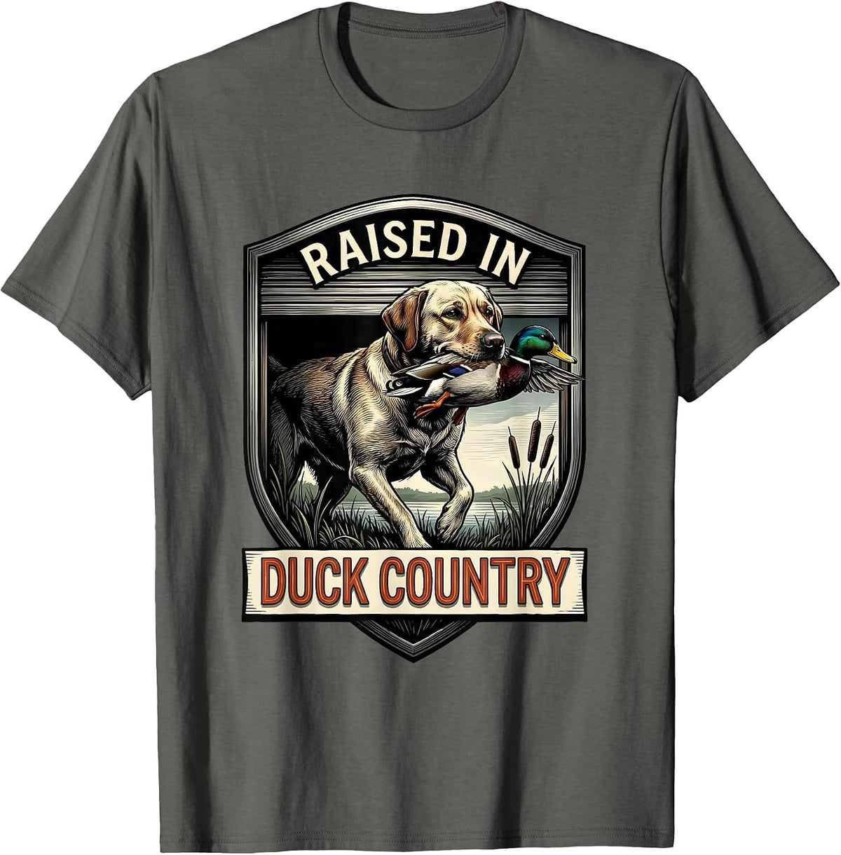 Raised In Duck Country Vintage Hunting Dog Waterfowl Pride T-Shirt - Asphalt Grey