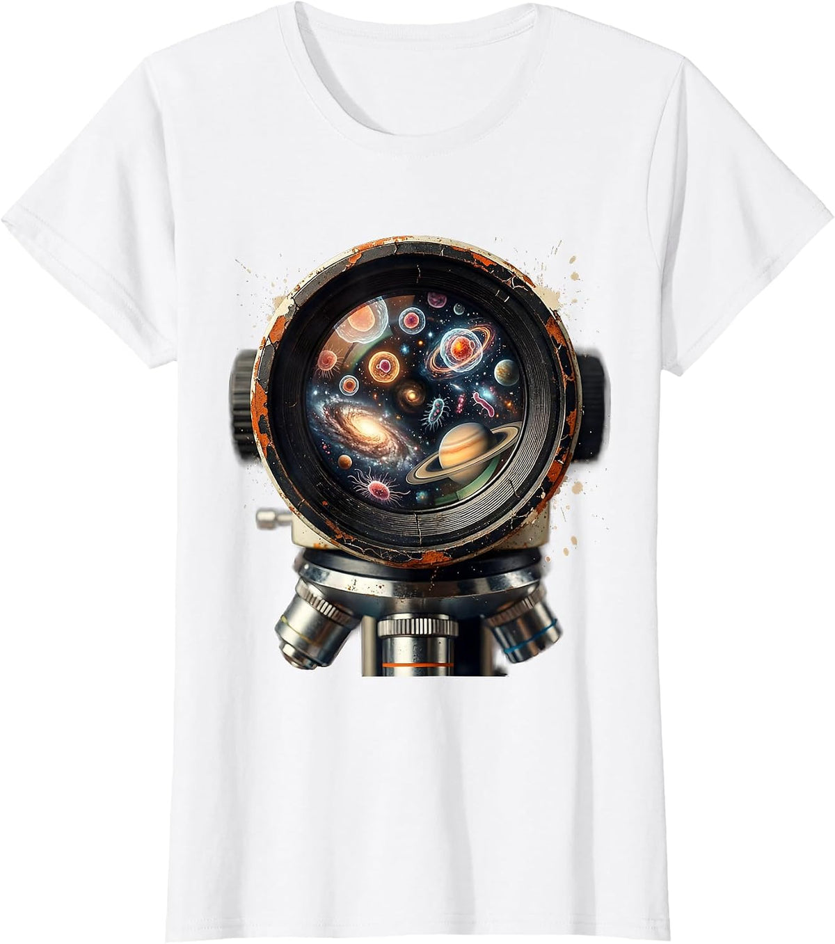 Microscope Universe Science Explorer Graphic T-Shirt - White