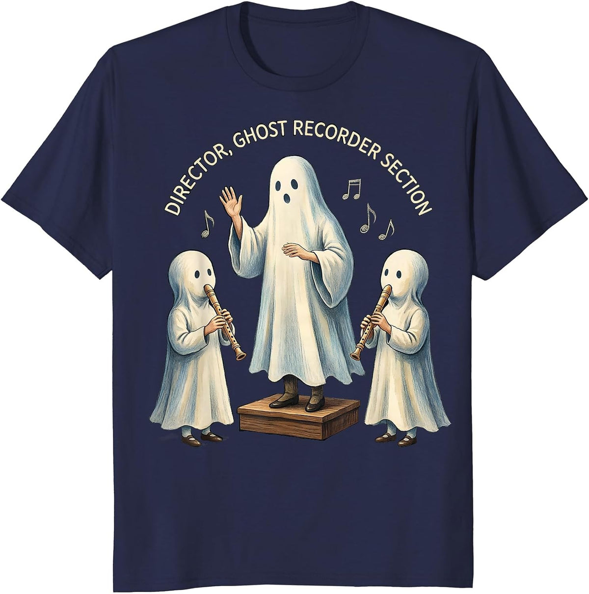 Men's Director, Ghost Recorder Section Whimsical Music Teacher T-Shirt - Navy Blue