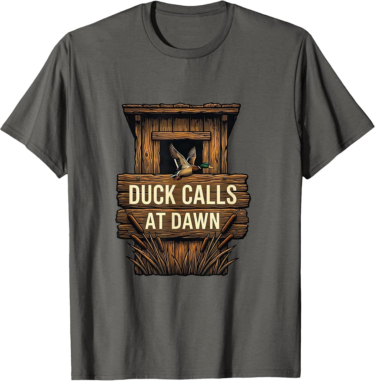 Duck Calls At Dawn Camo Hunting Design T-Shirt - Asphalt Grey