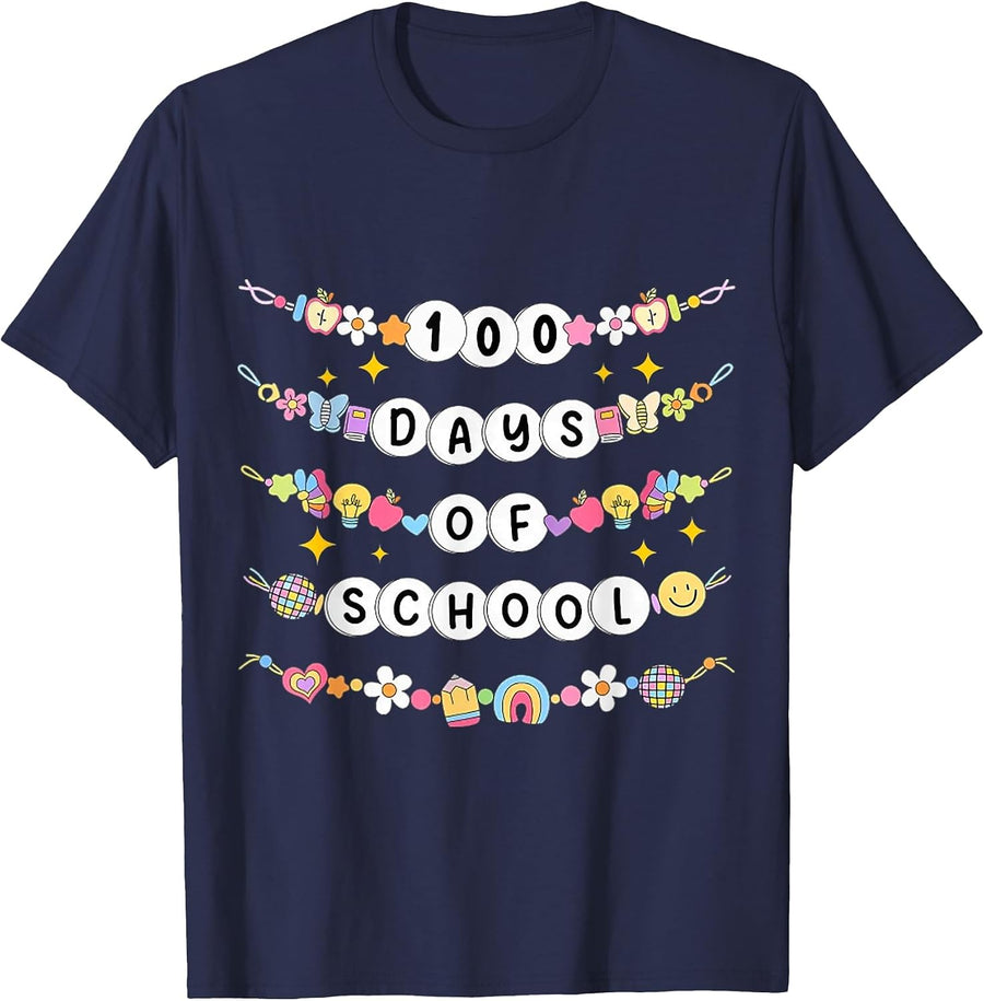100 Days of School Friendship Bracelets 100 Days Smarter Kid T-Shirt - Navy Blue