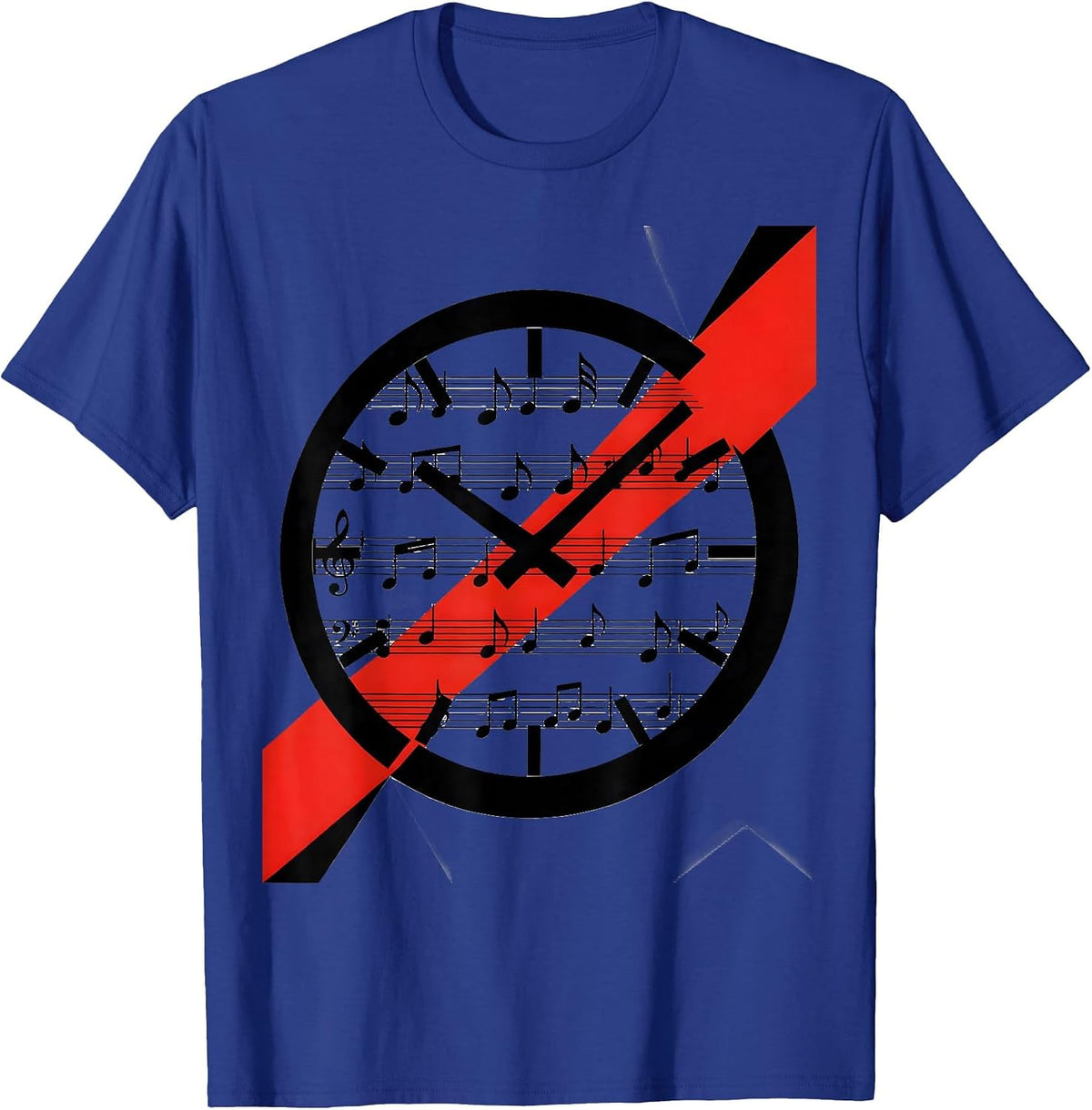 Black Clock Musical Staff Fusion Constructivist Poster Music T-Shirt - Royal Blue