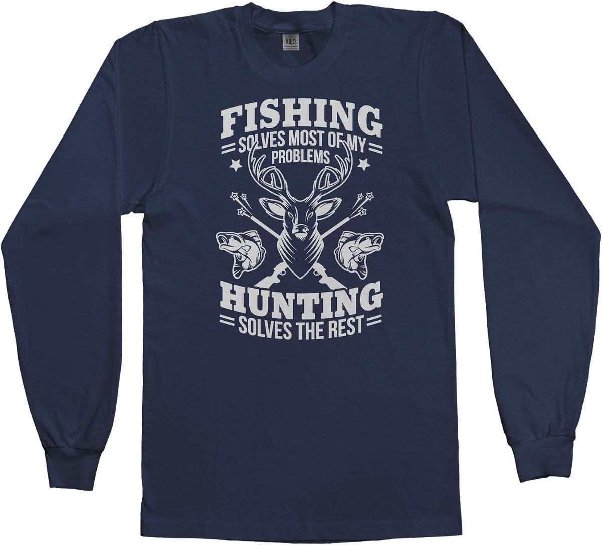 Fishing Solves Most Problems | Hunting Gift Men's Long Sleeve T-Shirt - Navy