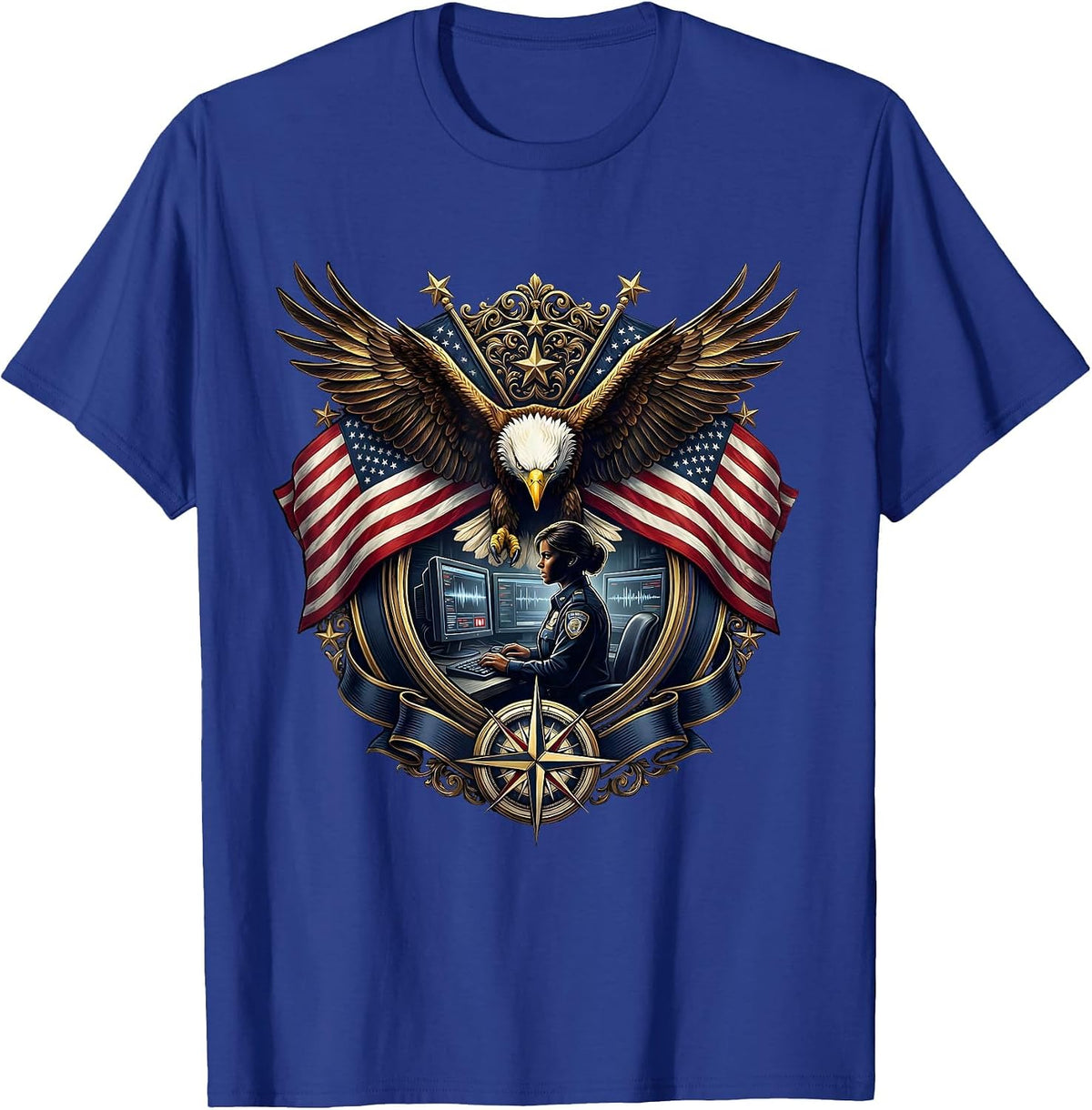 911 Dispatcher Keyboard Glow Illustration T-Shirt - Royal Blue