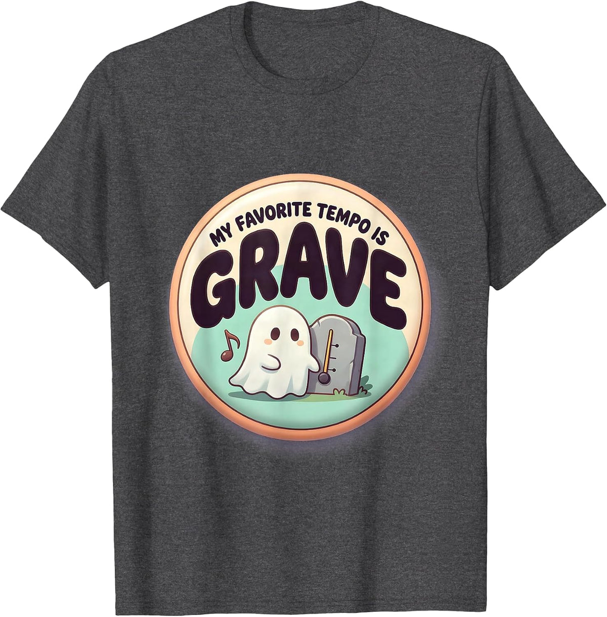 My Favorite Tempo Is Grave Cute Kawaii Ghost Music Teacher T-Shirt - Dark Heather Grey