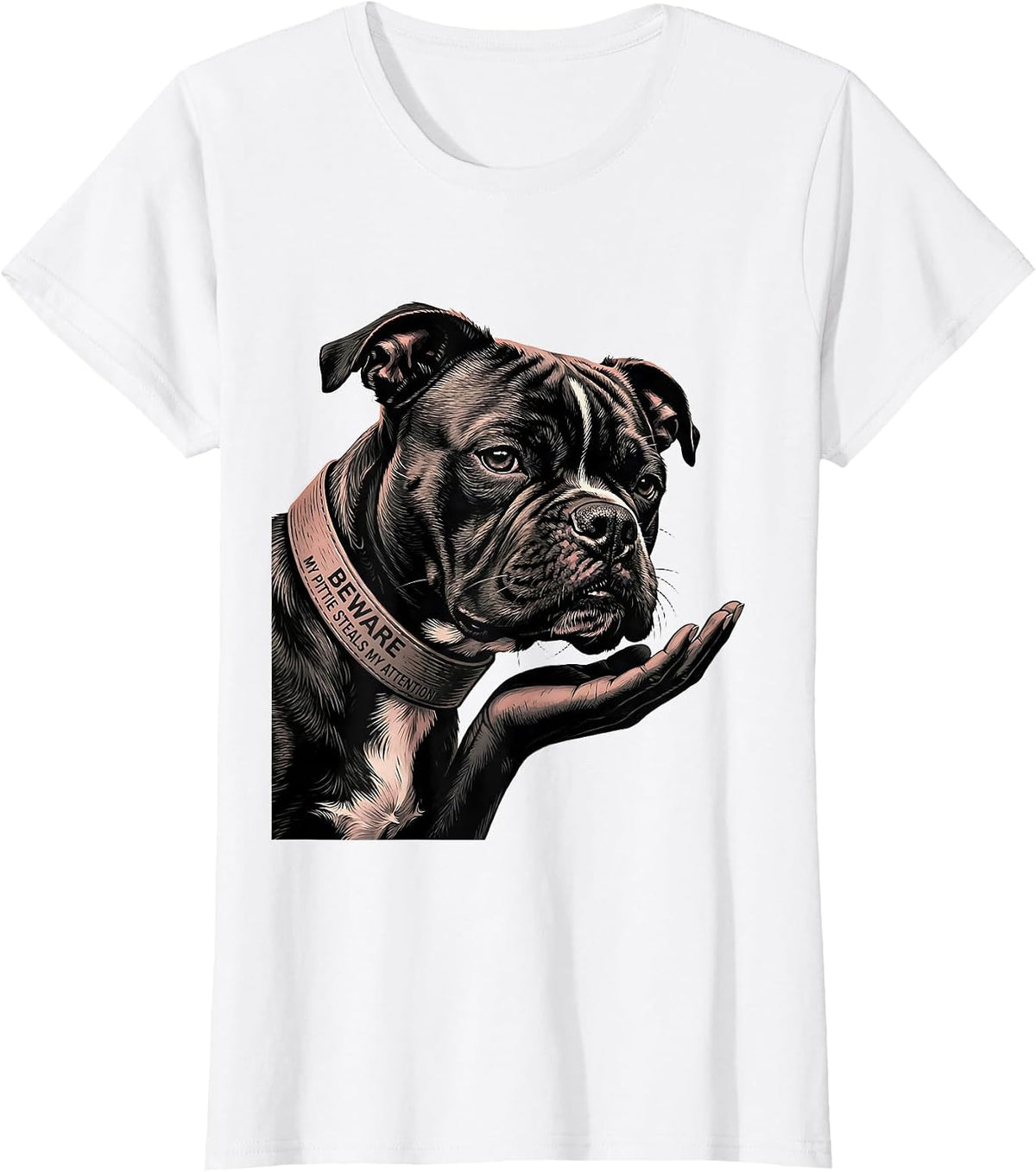 Beware, My Pittie Steals My Attention Funny Pitbull Dog T-Shirt - White