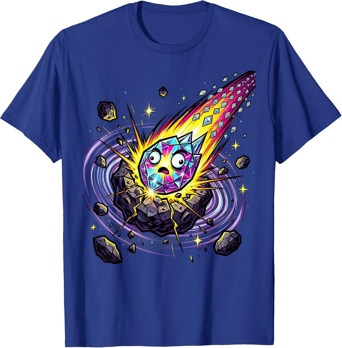 Sparkle Smash Glittering Comet Asteroid Impact T-Shirt - Royal Blue