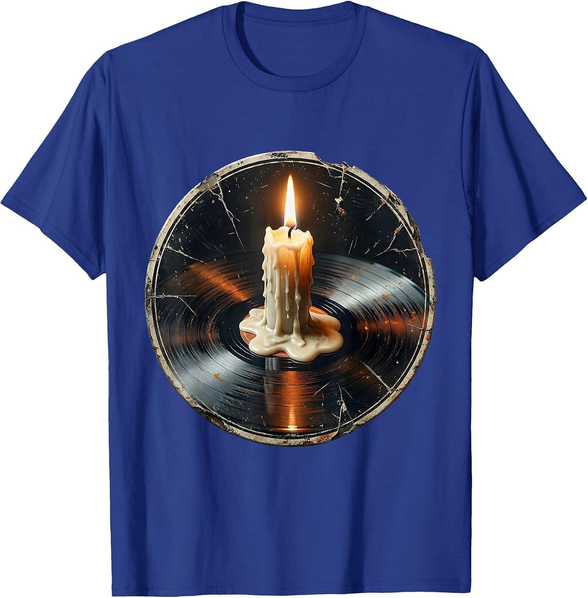 Melting Candle Vinyl Record Rock Music Graphic T-Shirt - Royal Blue