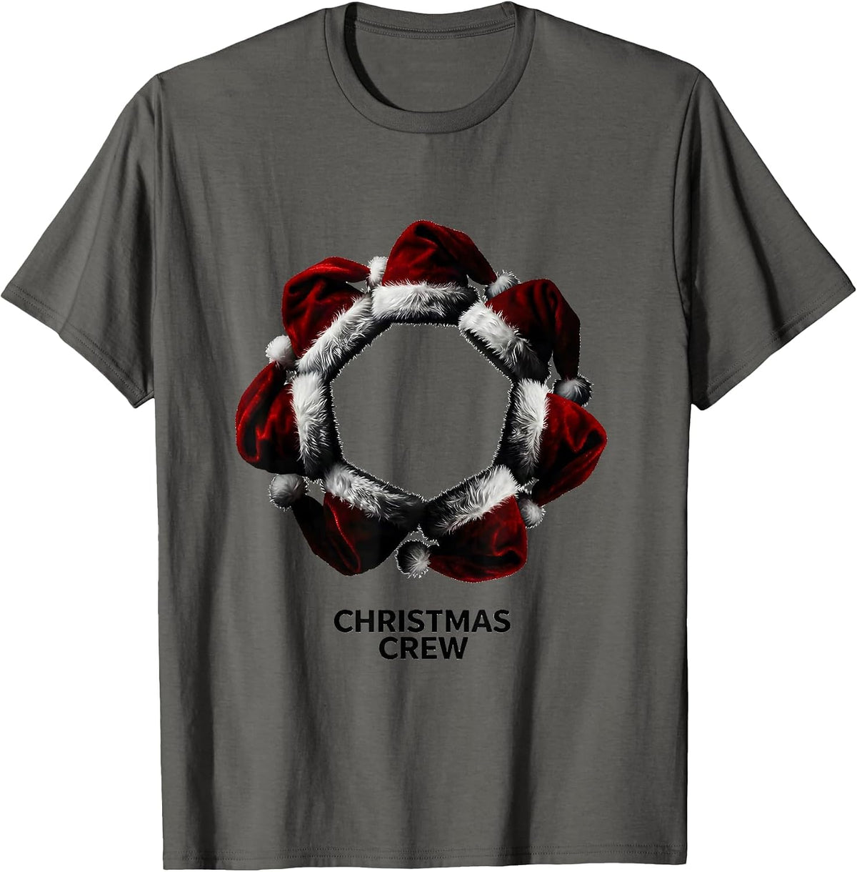 Christmas Crew Festive Family Matching Santa Hat Holiday T-Shirt - Asphalt Grey
