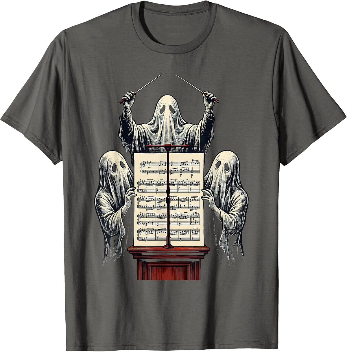Men's Ghost Conductor Orchestra Music Teacher Halloween Humor T-Shirt - Asphalt Grey