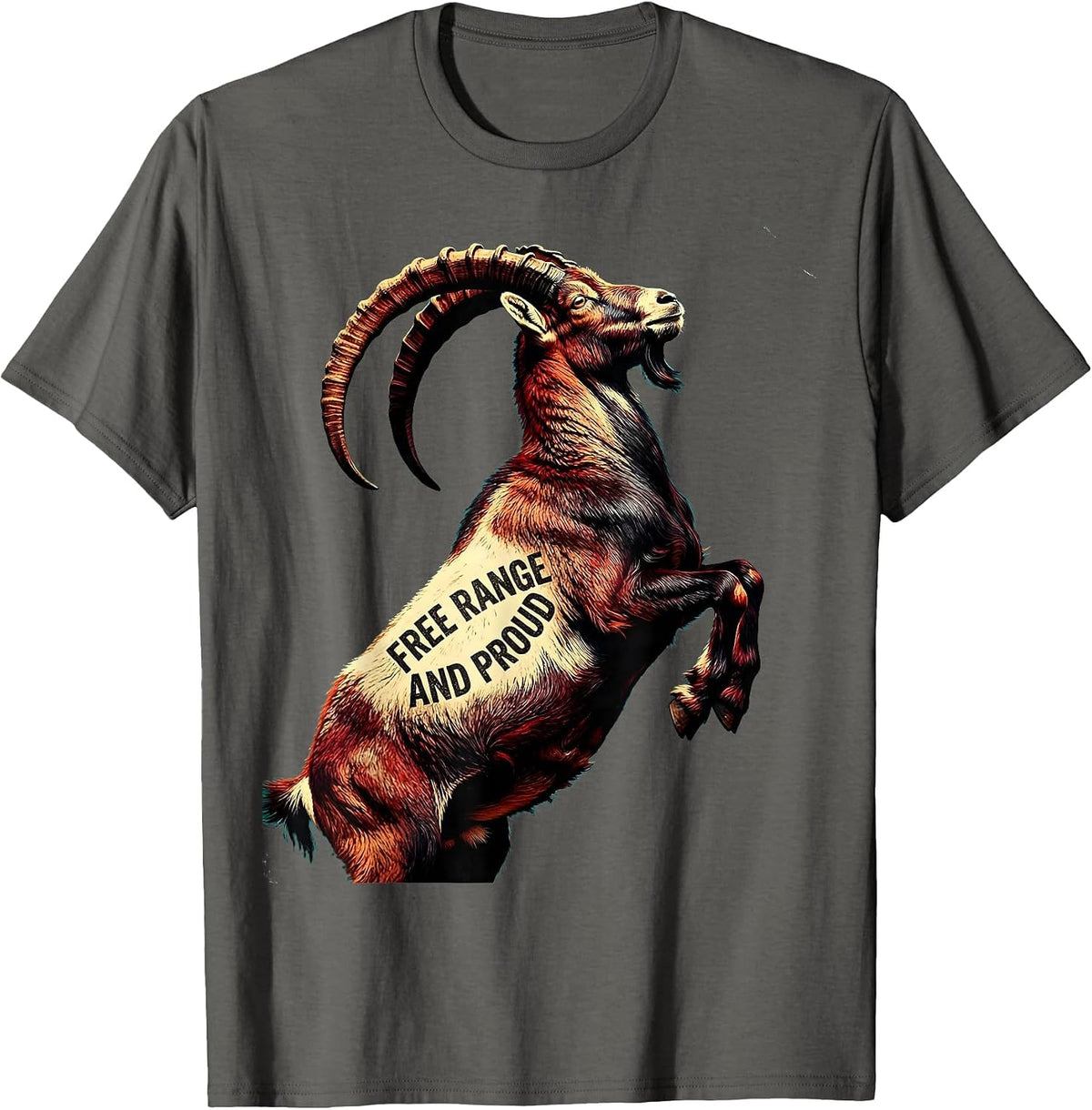 Free Range and Proud Goat Lover Design T-Shirt - Asphalt Grey