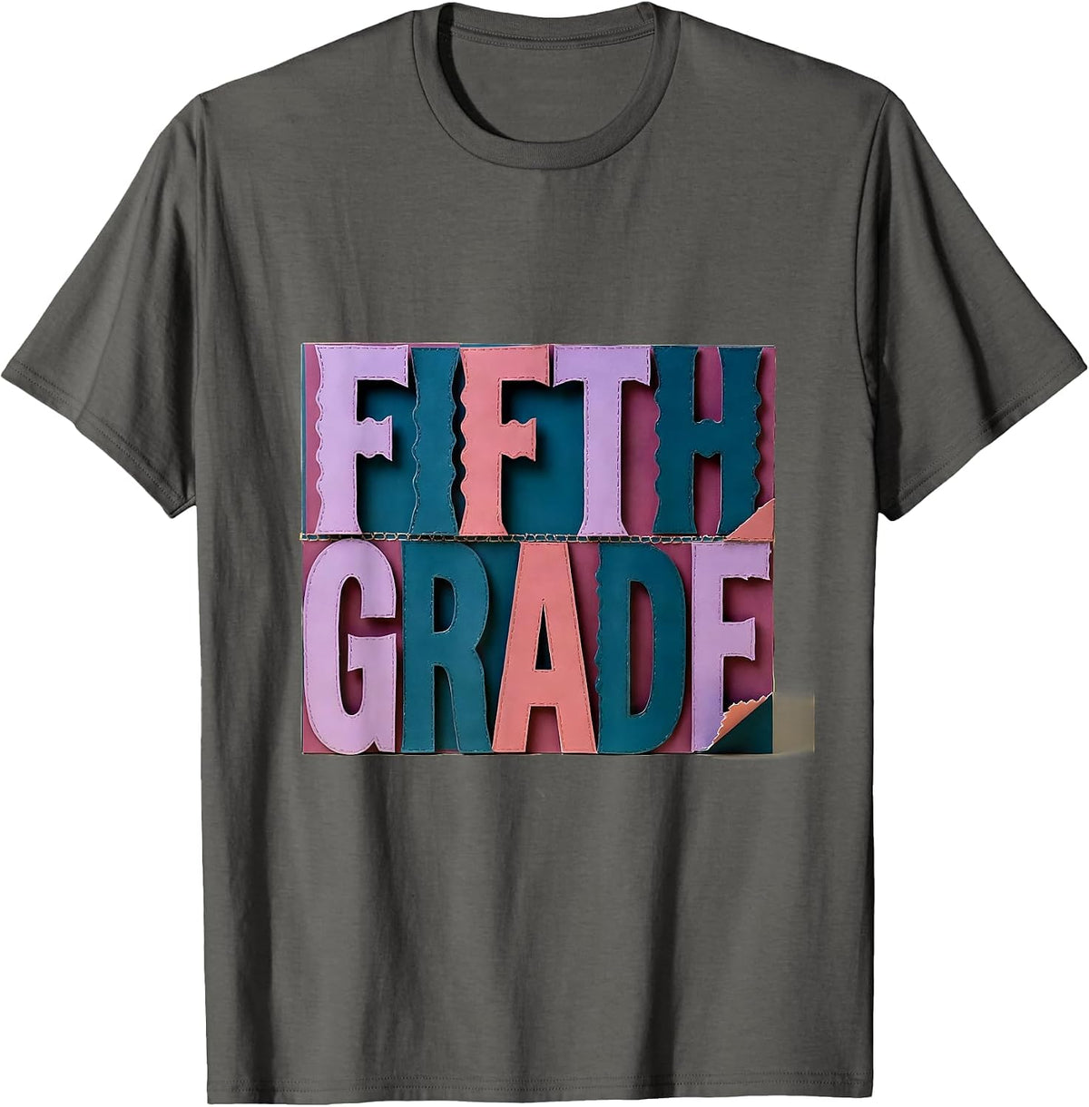 Fifth Grade Cute Paper Cutout Back To School Girls T-Shirt - Asphalt Grey