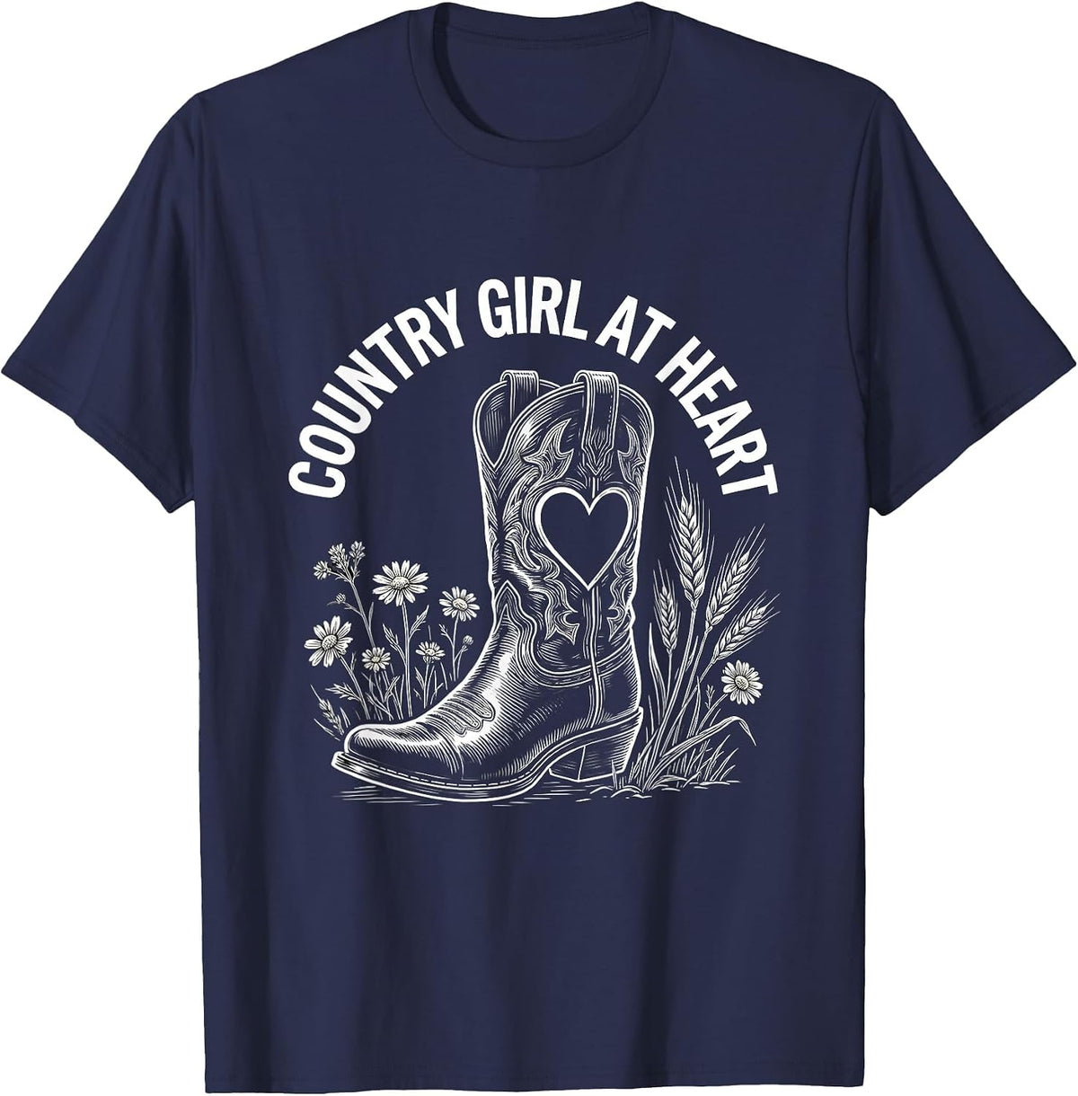 Country Girl At Heart Rustic Southern Design T-Shirt - Navy Blue