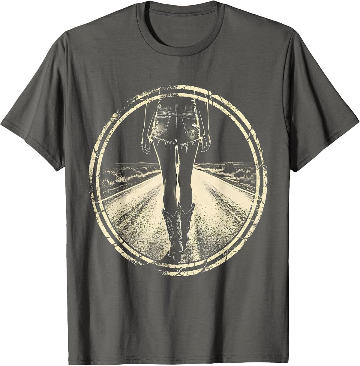 Country Girl Dirt Road Walk Graphic Design T-Shirt - Asphalt Grey
